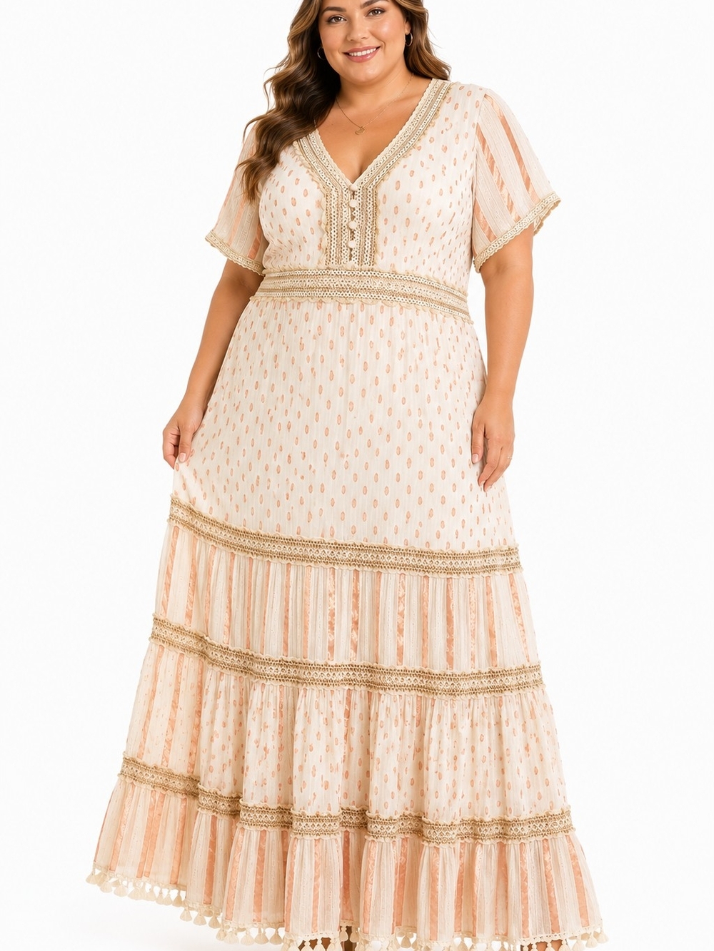Me 2 Magic Cotton Embroidered Tassel Shimmer Boho Chic Maxi 3X